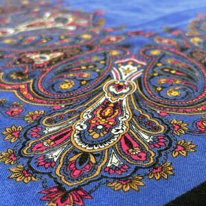Vintage Made In Japan Head Neck Scarf Blue Floral Paisley 29” x 29" Fringe Boho